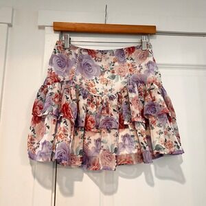 Miami Floral Fairy Chiffon Ruffle Mini Skirt Tiered Womens Small Romantic Dainty